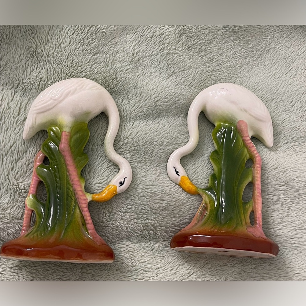A Pair of Vintage 1950’s ceramic Flamingo Mcm